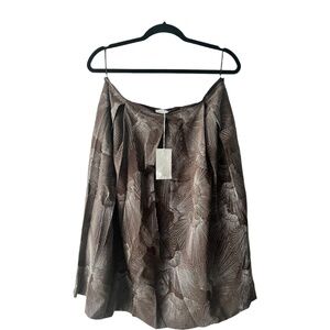 TSE Silk Skirt Mushroom Brown with Silver Embroidery Size 12 NWT